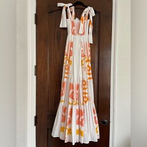Orange Tiered Tie Front Maxi Dress